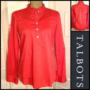 Talbots deep pink tonal floral dots blouse